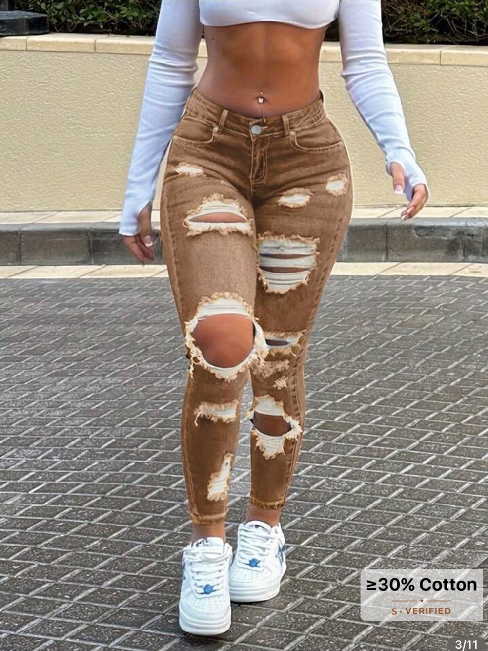 SHEIN Brown Distressed Straight-Leg Jeans